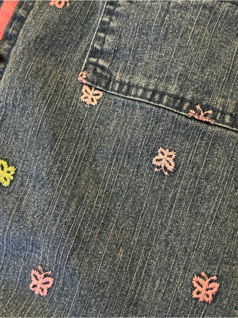 Denim Jacket with Pink Trim and Multicolor Butterfly Embroidery - Picture 4 of 8